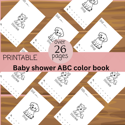 ABC Baby Shower Coloring Book, Baby's First ABC Book, Baby Shower Activities, Fun Baby Shower Guest Game, Baby Shower Alphabet Book
