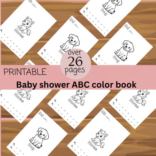 ABC Baby Shower Coloring Book, Baby's First ABC Book, Baby Shower Activities, Fun Baby Shower Guest Game, Baby Shower Alphabet Book